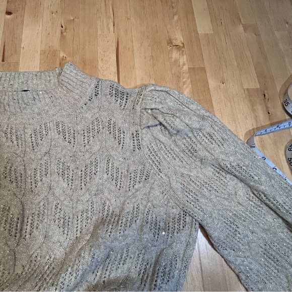 Express Tan with Gold Sequins Cable Knit Sweater - Picture 10 of 15